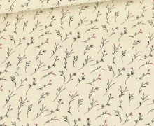 Seersucker - Baumwolle - Vintage - Blumenstengel - Ecru/Altrosa