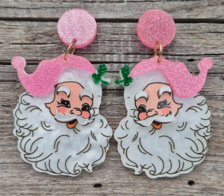1 Paar Glitzer Ohrringe - Retro Santa - Rosa - Weihnachtsmann - leichte Acryl Ohrringe - super leicht - Statement Ohrringe - Namensklang