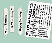 DIN A4 - Tattoofolie - Happy Birthday - Zahlen - für Kerzen / Keramik