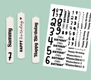 DIN A4 - Tattoofolie - Happy Birthday - Zahlen - für Kerzen / Keramik