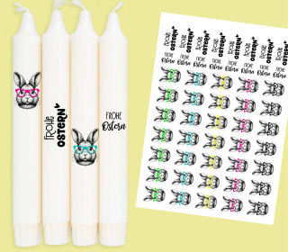 DIN A4 - Tattoofolie - Frohe Ostern - Hasen - Brille - für Kerzen / Keramik