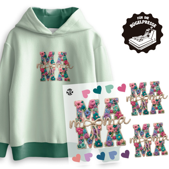 Onkel Bo's Bügelbilder - DIN A4 - Mama Schriftzug - Stickoptik/Schleife - BIG