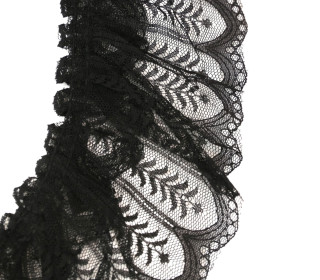 1m Geraffte Nylonspitze - Rüsche - Elastisch - 8,5cm - Schwarz