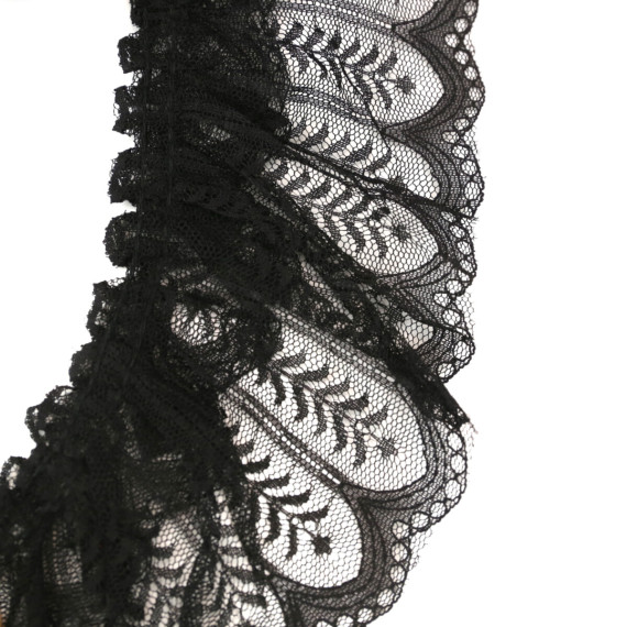 1m Geraffte Nylonspitze - Rüsche - Elastisch - 8,5cm - Schwarz