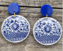 1 Paar Ohrringe - Acryl - 2-teilig - 2 Kreise - super leicht - Blau/Weiß - Namensklang