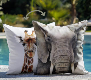 Genähtes Kissen inkl. Inlet - Tropical Jungle - Elefant & Giraffe - Mein Hanseherz