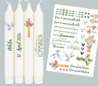 DIN A4 - Tattoofolie - Kommunion - Rosen - für Kerzen / Keramik