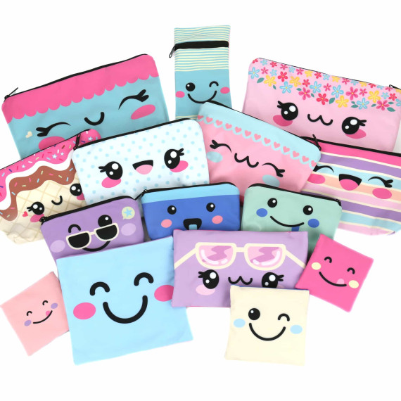 DIY-Nähset - Softshell - Fleece - 15 Stift - und Kramtaschen - Cute Faces - abby and amy