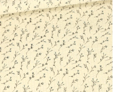Seersucker - Baumwolle - Vintage - Blumenstengel - Ecru/Grau