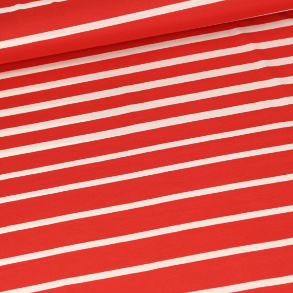 Viskose Jersey - Raya - Paneel - Streifen - Rot/Warmweiß