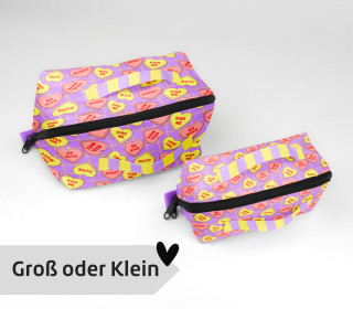 DIY-Nähset - Kosmetiktasche - Binz - Conversation Heart - Helllila - Pastellorange/Gelb - Cherry Picking - GRÖSSENAUSWAHL - abby and amy