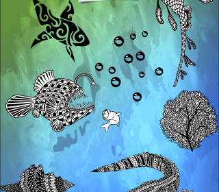 UNDER THE SEA VOL3 - Plotterdatei Serie Fusselfreies - Krokodil Muschen Laternenfisch Muschel Seedrache Hai Koralle Größenlabel