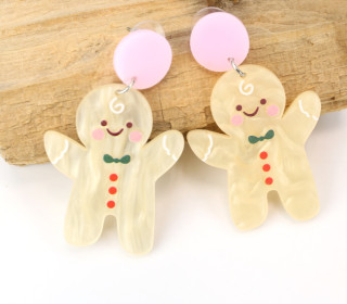 1 Paar Ohrringe - Acryl - Lebkuchemann - Weihnachten - 2-teilig - super leicht - Perlmutt Gold/Rosa - Namensklang