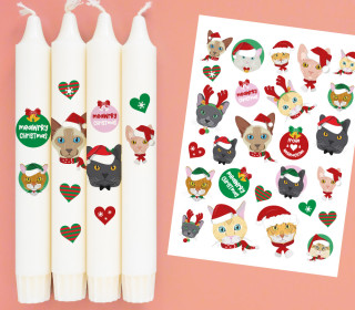 DIN A4 - Kerzen-Tattoofolie - Katzen-Weihnachten - für Kerzen / Keramik