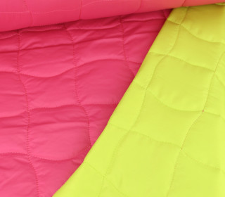 Steppstoff - Stepper - Uni - Wattiert - Geschwungene Quadrate - Fuchsia/Gelbgrün