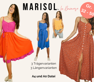 Maxikleid, Trägerkleid MARISOL, Gr. 32 - 50, A4 und A0 PDF Datei