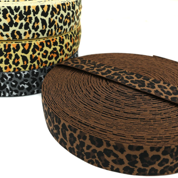 1m Gummiband - elastisch - Leopard - 40mm - Wildlife - Hellbraun/Braun