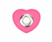 Kunstleder Öse - Herz - 11mm - Heart - Patches - Pink/Silber