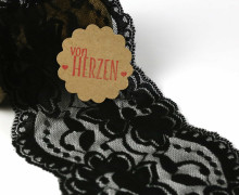 1m elastische Spitze - 95mm - Blumen - Schwarz