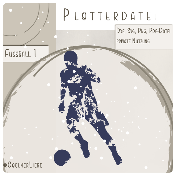 Plotterdatei Fussball 1 - dynamische Spieler Silhouette im Grunge-Look