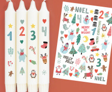 DIN A4 - Tattoofolie - Holly Jolly Christmas - Adventszahlen - für Kerzen / Keramik