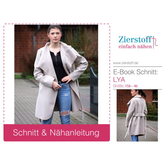 E-BOOK – Jacke mit Gürtel ohne Knöpfe "Lya", Gr. 158 – 46