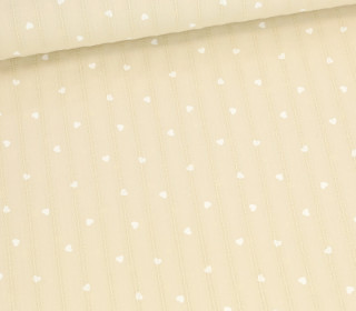 Baumwolle - Webware - Voile - Hearts - Eingewebte Streifen - Beige