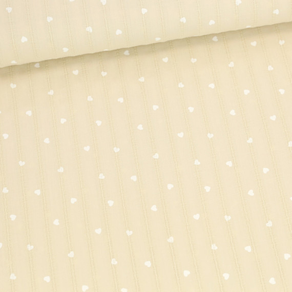 Baumwolle - Webware - Voile - Hearts - Eingewebte Streifen - Beige