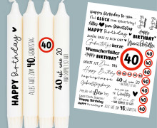 DIN A4 - Tattoofolie - Geburtstag - 40 - für Kerzen / Keramik