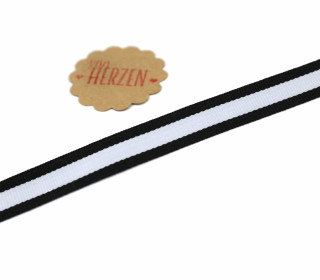 1 Meter Ripsband - Köperband - Streifen - 15mm - Schwarz/Hellgrau