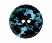 1 Polyesterknopf - 15mm - 2-Loch - Aquarellmuster - Taubenblau/Schwarz