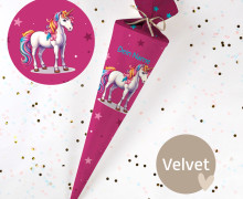 DIY-Nähset Schultüte - Einhorn - Bunte Haare - Sterne - Velvet - zum selber Nähen