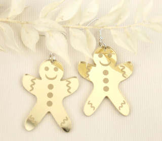 1 Paar Spiegel Ohrringe - Lebkuchenmännchen - Gold - leichte Acryl Ohrringe - Winter - Weihnachten - Figur - super leicht - Statement Ohrringe - Namensklang