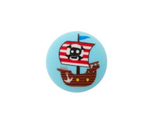 1 Polyesterknopf - Rund - 18mm - Öse - Kinder - Piratenschiff - Hellblau