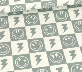 Jersey - Happy Faces - Karomuster - Lichtgrün/Warmweiß