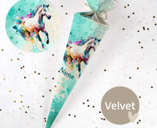 DIY-Nähset Schultüte - Colorful Horse - Aqua/Mint - Velvet - zum selber Nähen