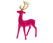 Deko-Hirsch beflockt - Pink - klein - Goldenes Geweih - Samt-Haptik - stilvolle Weihnachtsdeko