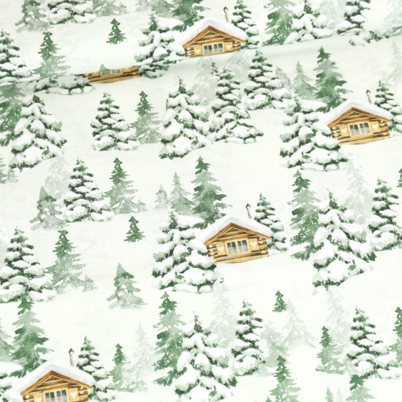 Baumwolle - Webware - Weihnachten - Winterwald - Blassgrün/Grün