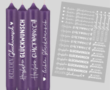 DIN A4 - Tattoofolie - Herzlichen Glückwunsch - Verschiedene Schriftarten - Weiß - für Kerzen / Keramik