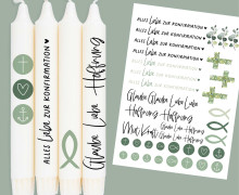 DIN A4 - Kerzen-Tattoofolie - Konfirmation - Schlicht - Salbeigrün - für Kerzen / Keramik