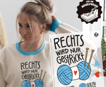 Onkel Bo's Bügelbilder - DIN A4 - Rechts Wird Nur Gestrickt - Wollknäuel - Hellblau - BIG - Hamburger Liebe