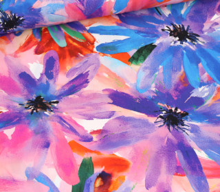 Lenzing Ecovero - Blusenstoff - Sommerblumen - Weiß