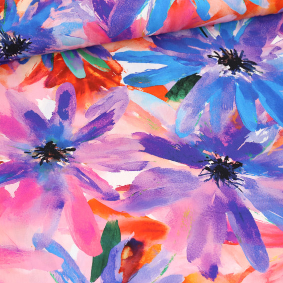 Lenzing Ecovero - Blusenstoff - Sommerblumen - Weiß