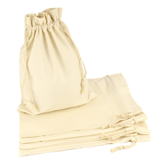 5er Set Blanko Geschenksäckchen aus hochwertiger Baumwolle - 30 x 40cm - Offwhite / Creme - Perfekt zum Bestempeln, Beplotten & Bedrucken