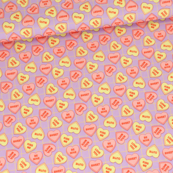 Outdoorstoff - Conversation Hearts - Lavendel - Cherry Picking - abby and amy