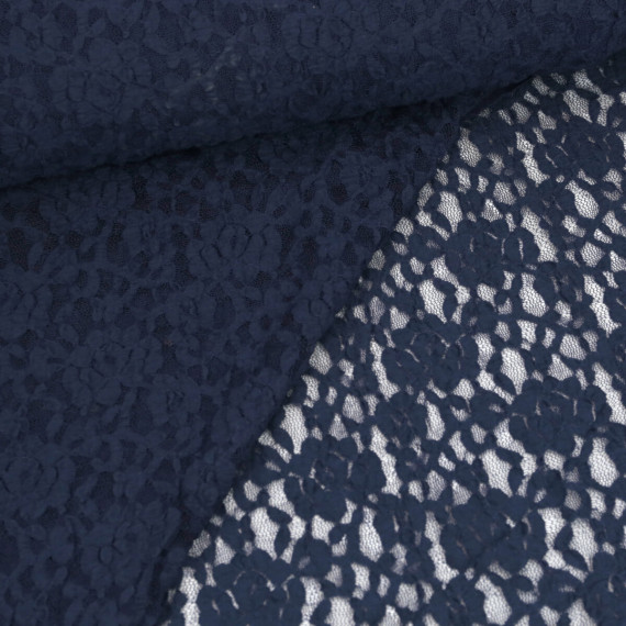 Spitze - Spitzenstoff - Blütenmuster - Elastisch - Stahlblau