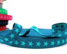 1 Meter Gummiband - Sterne - 20mm - Petrol/Türkis