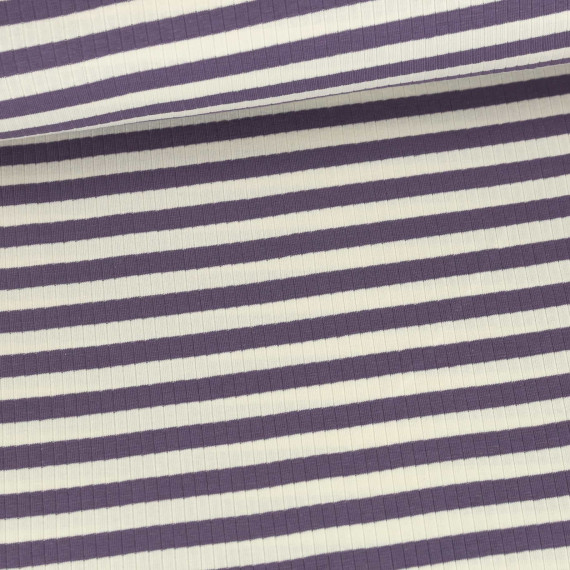Jersey - Breite Rippen - Flach Gerippt - Yarn Dyed Stripes - Warmweiß/Lila