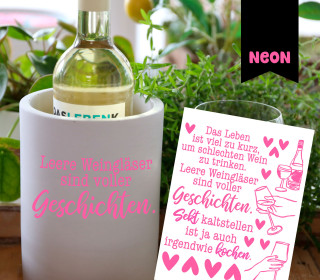 Neon Rub-On Sticker - Das Leben ist zu kurz für schlechten Wein - Pink - Tante Henni Rubon - vielfältig nutzbar