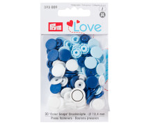 30 Color Snaps Druckknöpfe - Rund - Kunststoff - 12,4mm - Prym Love - Blau/Weiß/Hellblau